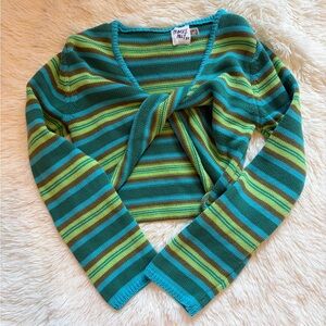 Princess Polly Monet Teal, Brown and Lime Striped Knit Cardigan US Size 2